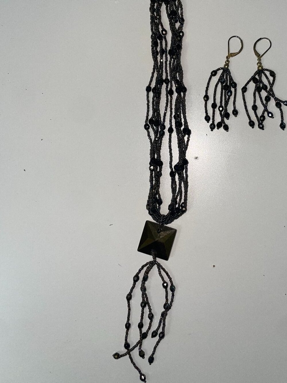 Multi Strand black beaded Necklace & Earrings